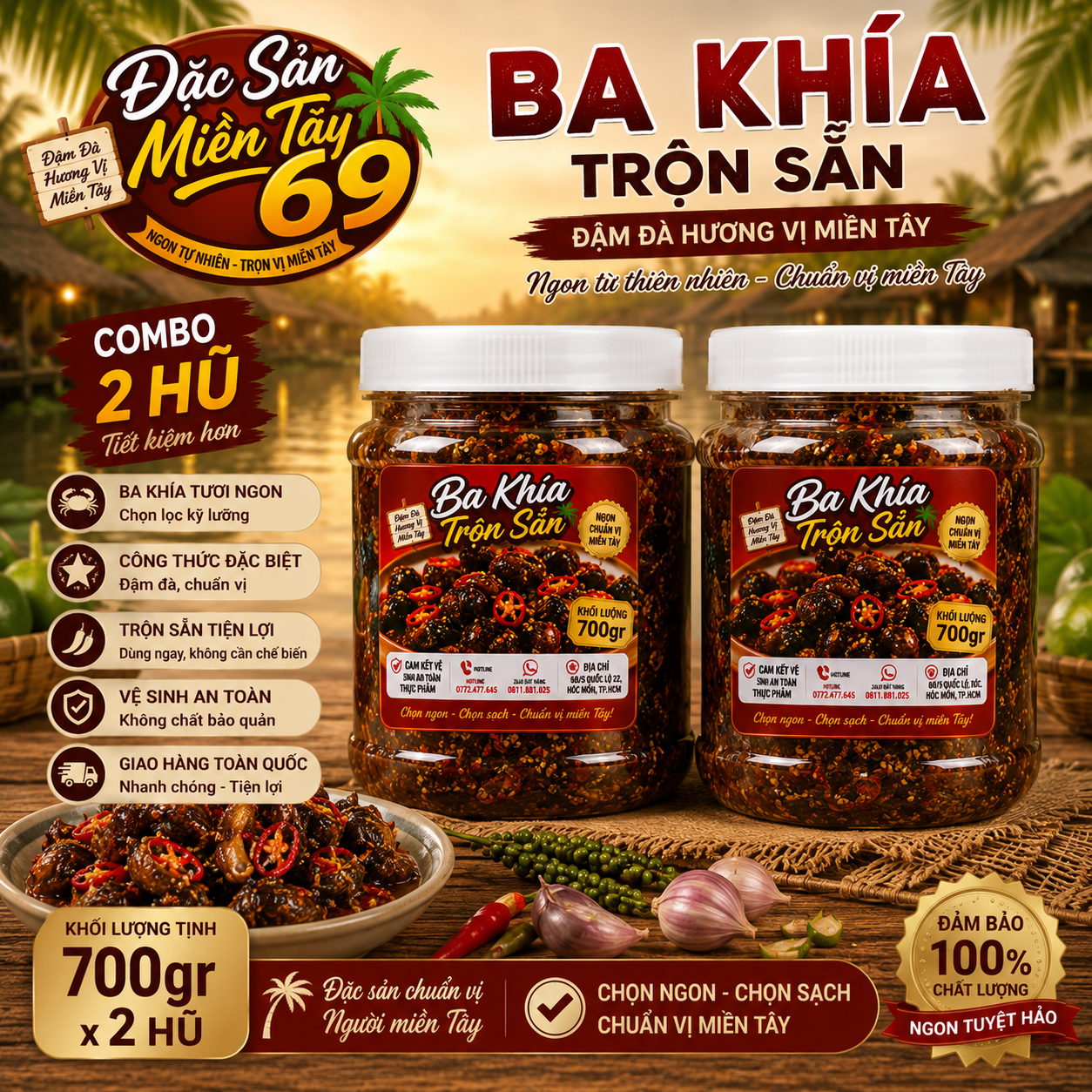 Combo 2 Hũ Ba Khía Trộn Sẵn Miền Tây 1.4kg Đậm Đà Tiết Kiệm + 30k Ship