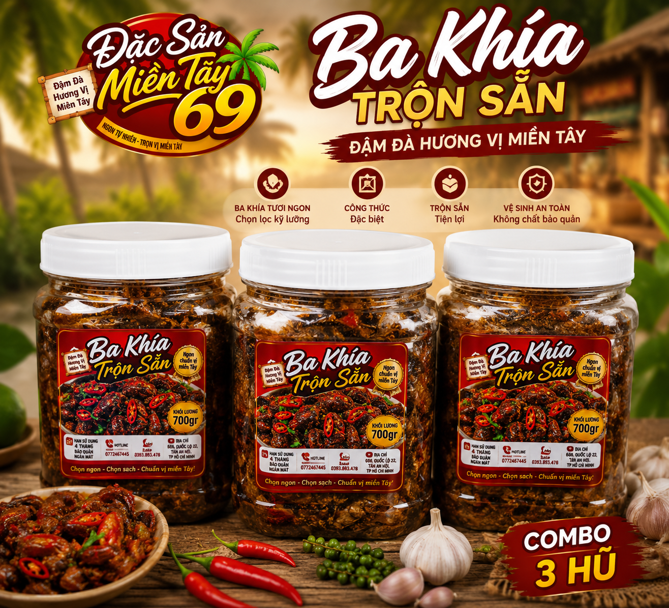 Combo 3 Hũ Ba Khía Trộn Sẵn 700g Đặc Sản Miền Tây 69 Ngon Chuẩn Vị + 30k Ship