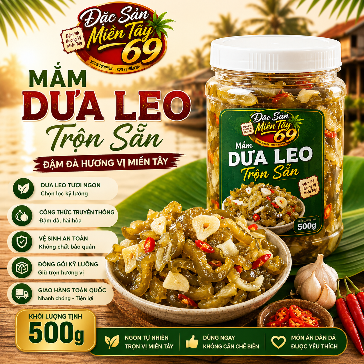 Mắm Dưa Leo Trộn Sẵn 500g Đặc Sản Miền Tây 69 Giòn Ngon Đậm Vị