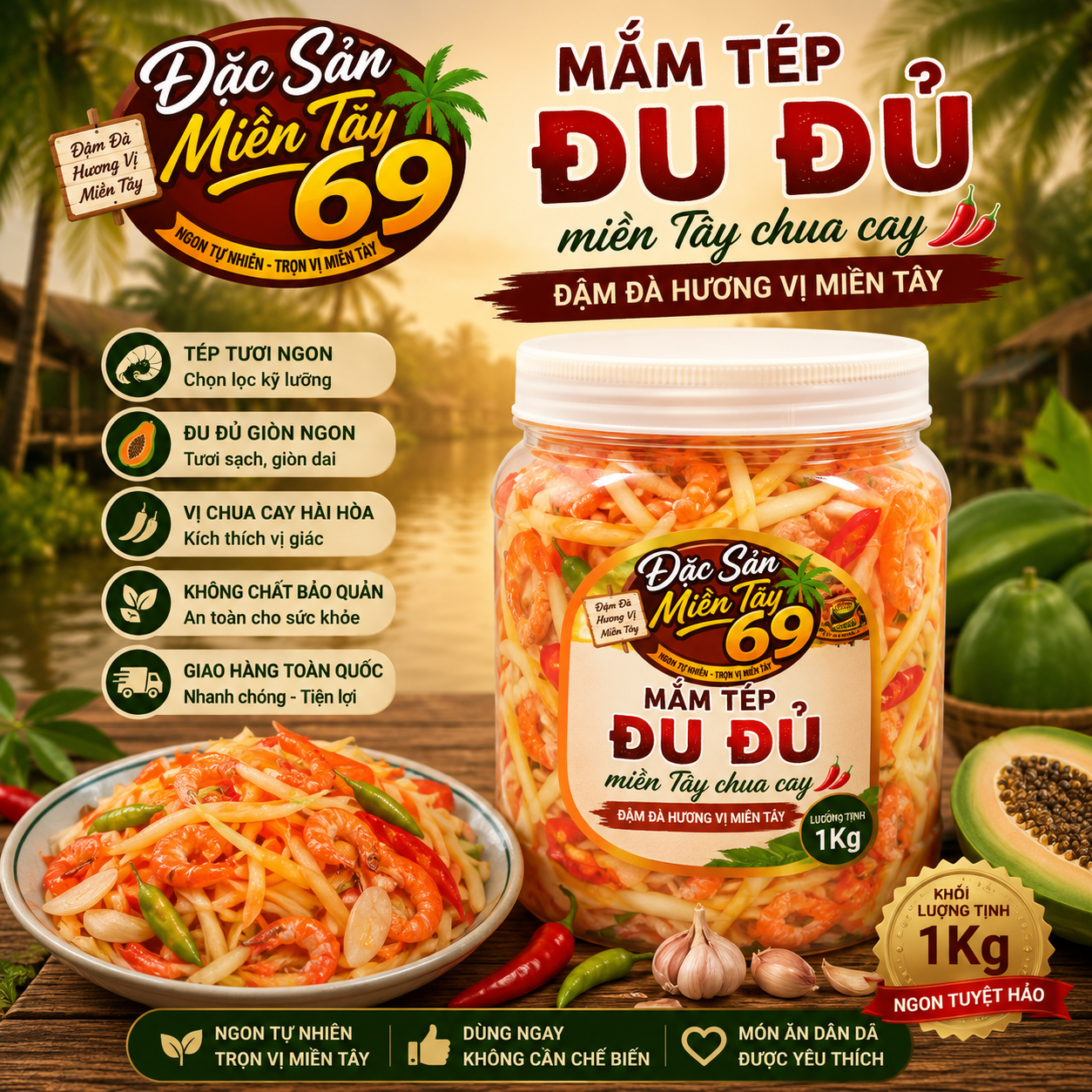 Mắm Tép Đu Đủ Miền Tây Chua Cay 1Kg - Đặc Sản Miền Tây 69